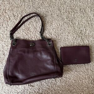 Coach Dark Brown Leather Shoulder Bag and Wallet